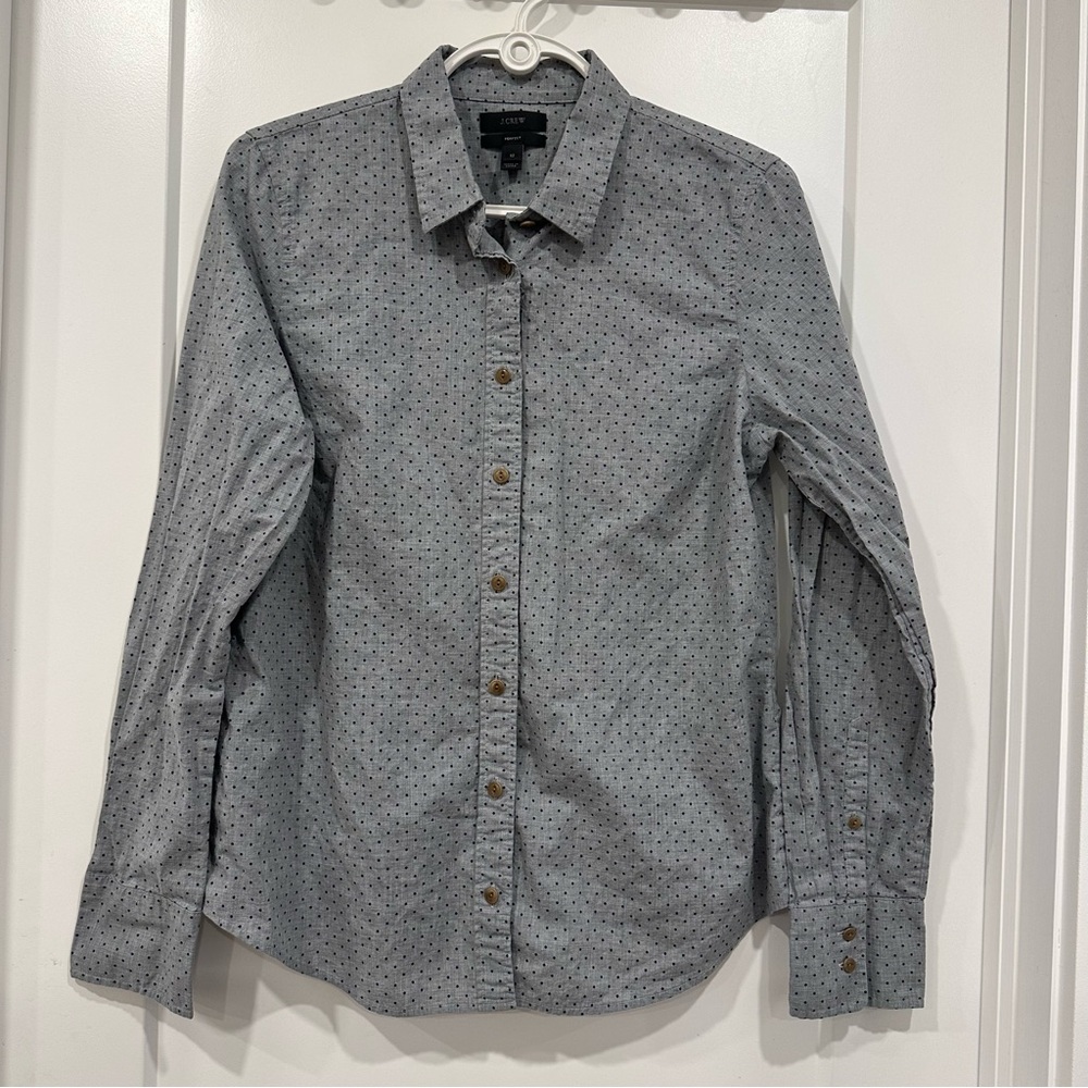 J Crew Perfect Button Down Shirt (Grey with Navy Dots)